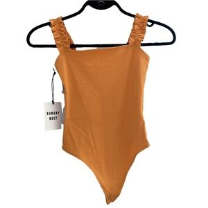 Aritzia Sunday Best Firecracker Thong Bodysuit Light Orange Xsmall